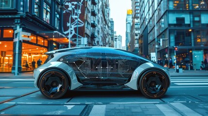 Obraz premium car that uses its exterior panels to display parking and directions assistance when navigating through busy city areas