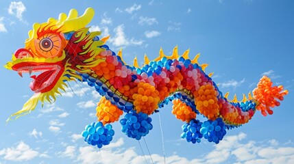 Fototapeta premium Colorful Balloon Dragon Flying High in the Sky - Creative Marketing Concept with Playful Decorations