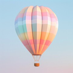 Naklejka premium A 3D minimalist hot air balloon in pastel colors, floating against a clear sky background., AI Generative