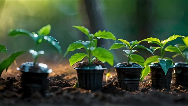 Eco-Friendly Recycling and Zero Waste: Growing Plants with Compostable Espresso Capsules. Concept Sustainable Gardening, Compostable Espresso Capsules, Recycling, Zero Waste, Eco-Friendly Solutions