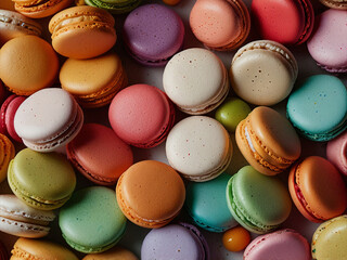 Brightly colored macarons arranged side by side