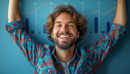 Cheerful man with financial growth graph