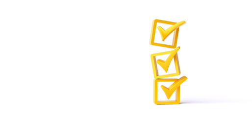 Check mark icon stacked on white background. checklist survey concept, and evaluation Accreditation, quality assurance. with copy space and business design. © Midnight Studio