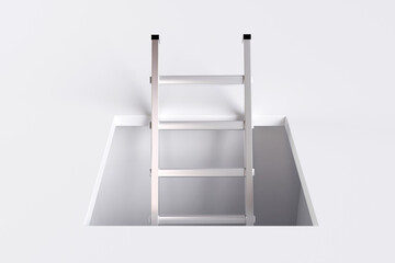 Ladder in square hole over white background