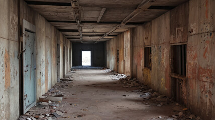Ghostly Shelter: Abandoned War Bunker with Rusted Air Vents and Dark Corridors, Generative AI