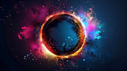 Obraz premium Circular sound amplifier, abstract background, vibrant color bursts, sleek design, modern technology