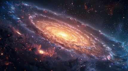 Spiral Galaxy with Vibrant Colors and Stars in Space