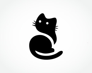 simple black cat silhouette look back logo design template illustration inspiration