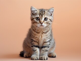 Obraz premium Adorable Scottish Fold Kitten Sitting on Pastel Peach Background