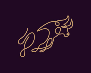 mono line style bull run jump art design template illustration