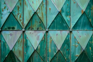 Green Diamond-Shaped Metal Wall Panels Texture