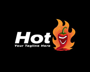 mascot chili with width limb smile and fire logo design template illustration inspiration