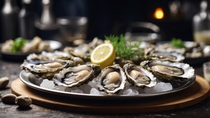 Fototapeta premium Fresh Oysters in Sleek Kitchen An Invitation to Gourmet Luxury and Health.