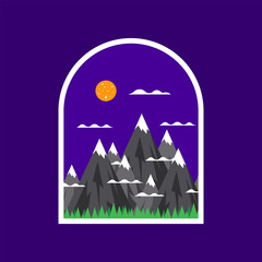 Mountain peak illustration. Show mountain with moon.