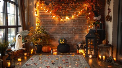 Obraz premium Decorated space with autumn and Halloween decor