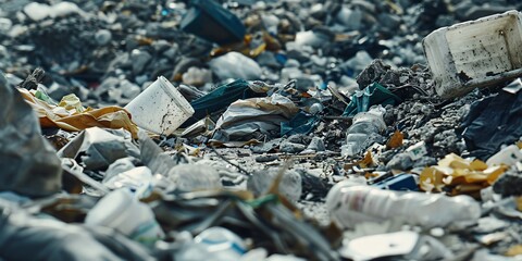 A heap of discarded plastic and polystyrene littering the surroundings.