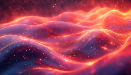 Fototapeta premium Abstract red and blue glowing waves with sparkling particles.