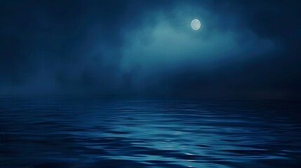 Minimalistic Nighttime Seascape with Moon