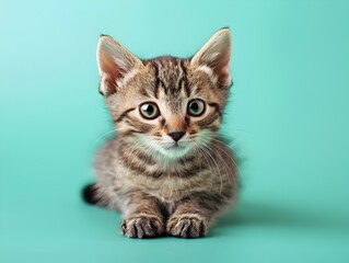 Obraz premium Adorable Exotic Shorthair Kitten on Pastel Mint Background
