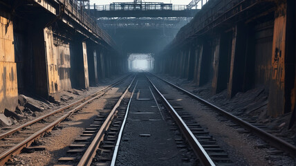 Eerie Silence: Vacant Coal Mines with Rusting Tracks and Empty Corridors, Generative AI