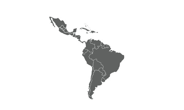 Latin America isolated on white background. for website layouts, reports, annual infographics, world,travel around the world, map silhouette backdrop.
