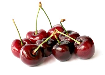 delicious red fruits of sweet cherries close up