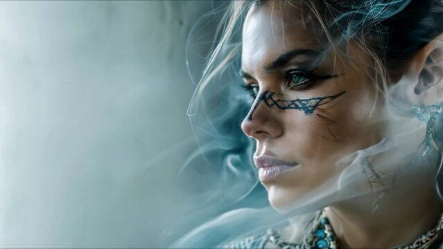 Portrait of an Elf Shaman Woman in Viking-Inspired Attire. Concept Fantasy Photo shoot, Viking Culture, Shaman Woman, Elven Portrait, Costume Design