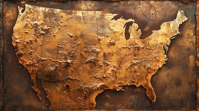 Antique map of United States with rustic details