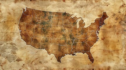 Vintage map of the United States with an aged look