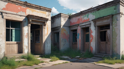 Ruins of Life: Abandoned Residences with Boarded-Up Entrances and Silent Echoes, Generative AI