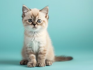 Cute Exotic Shorthair Kitten Sitting on Pastel Blue Background