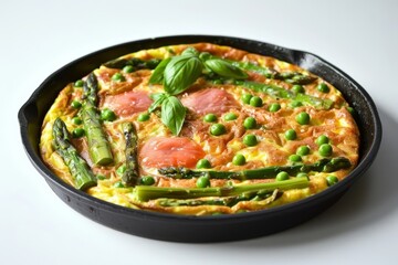 Elegant Asparagus and Fresh Pea Frittata in Cast-Iron Skillet