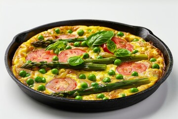 Vibrant Asparagus and Pea Frittata in Cast-Iron Skillet