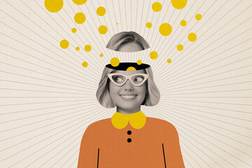 Composite collage image of funny female curious head inspiration good mood psychotherapy billboard...
