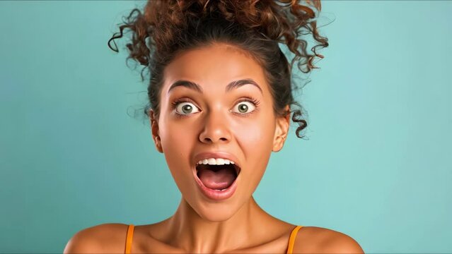 A woman expressing astonishment with wide eyes and an open mouth. Concept Surprised Expression, Facial Reactions, Human Emotions, Astonishment, Wide-Eyed Expression