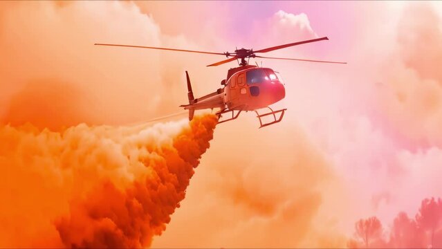 Helic&oacute;ptero combatiendo un incendio en una zona boscosa. Concept Aviaci&oacute;n de emergencia, Incendios forestales, Rescate a&eacute;reo, Helic&oacute;ptero de combate, Gesti&oacute;n de desastres,