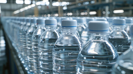 High-Tech Manufacturing Plant Bottling Purified Water in Hygienic Plastic Containers
