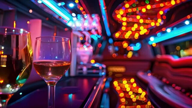 Party in style with a luxury limousine featuring a stylish bar. Concept Luxury Limousine, Stylish Bar, Party Transportation, Premium Experience