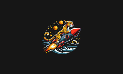 cheetah riding rocket vector logo design