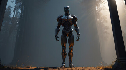 Naklejka premium Good Conquers Evil: Virtue Standing Tall, Shadows Dissipating in Its Wake, Generative AI