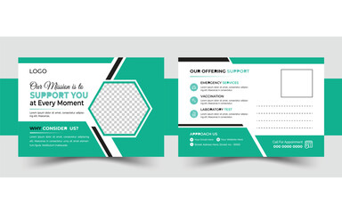 Medical health care postcard template design and Dental care, clinical postcard vector template design.