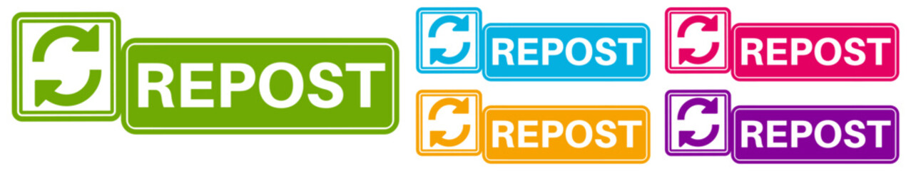 Set collections of repost icons. Share labels template design vector illustrations