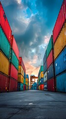 Colorful Stacked Shipping Containers at the Busy Port Terminal