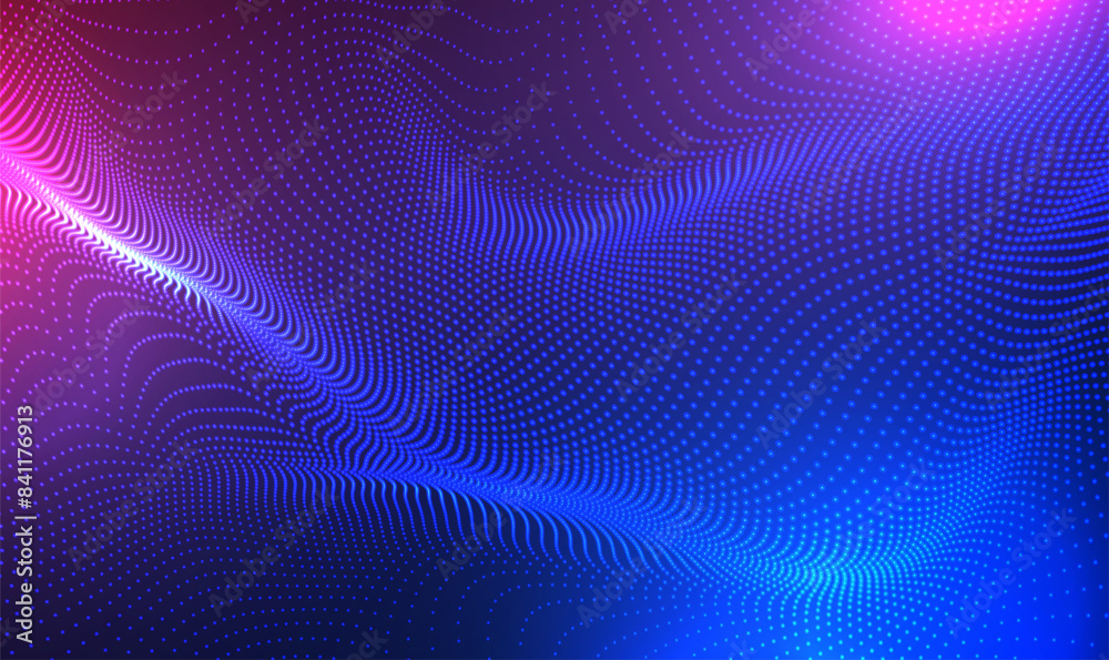 Poster abstract waving 3d particles technology background. futuristic point glowing wave. 3d wave point fra