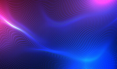 Abstract waving 3d particles technology background. Futuristic point glowing wave. 3d wave point fractal grid infographic science futuristic audio visualization. Hi-tech and big data.Tech Vector EPS10