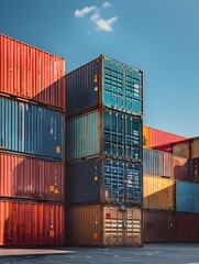Stacked Shipping Containers at the Port Facility for Global Trade and Logistics