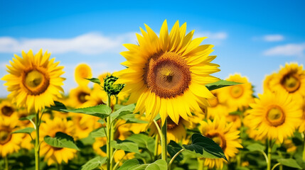 Fototapeta premium Sunflower field ready for harvest It is close to the sunflower oil factory, Photo shot, Natural light day.