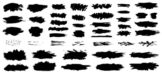 Set of black paint, ink brush strokes