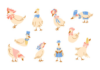 Geese vintage characters hand drawn elements © Alyona_Uvarova