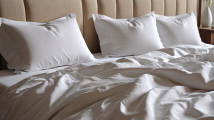 Elegance in Rest: Crisp Linens, Plush Duvets, Serene Slumber, Generative AI